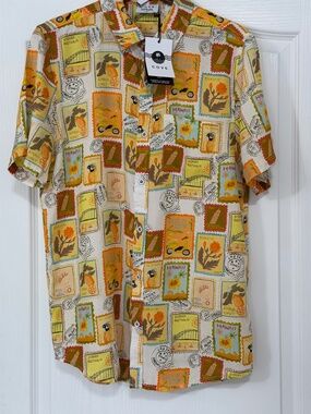 COVE Sydney Vintage Travel Stamp Resort Shirt - Men's Medium NWT